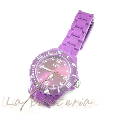 Reloj tipo jellys colores color malva. Cierre Acero.