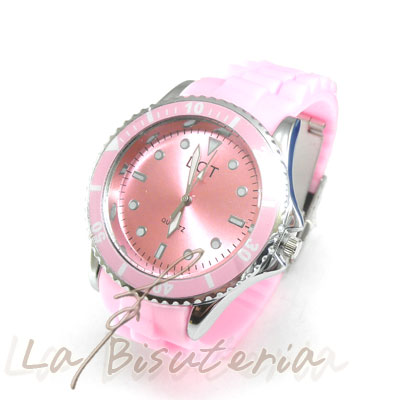 Reloj Silicona y Acero inoxidable. Colores. rosa. Cierre Acero