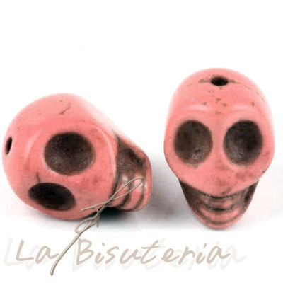 DOS Abalorios calavera de colores. Color rosa chicle